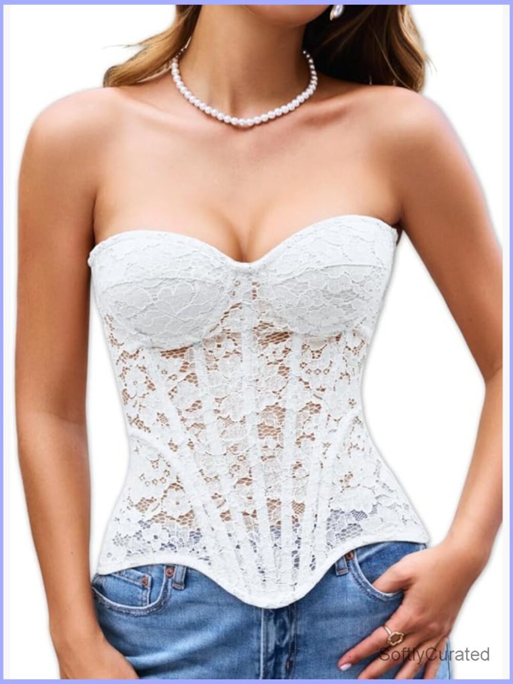 Women's French Lace Corset Bustier Push-Up with Boning Lace-Up Back